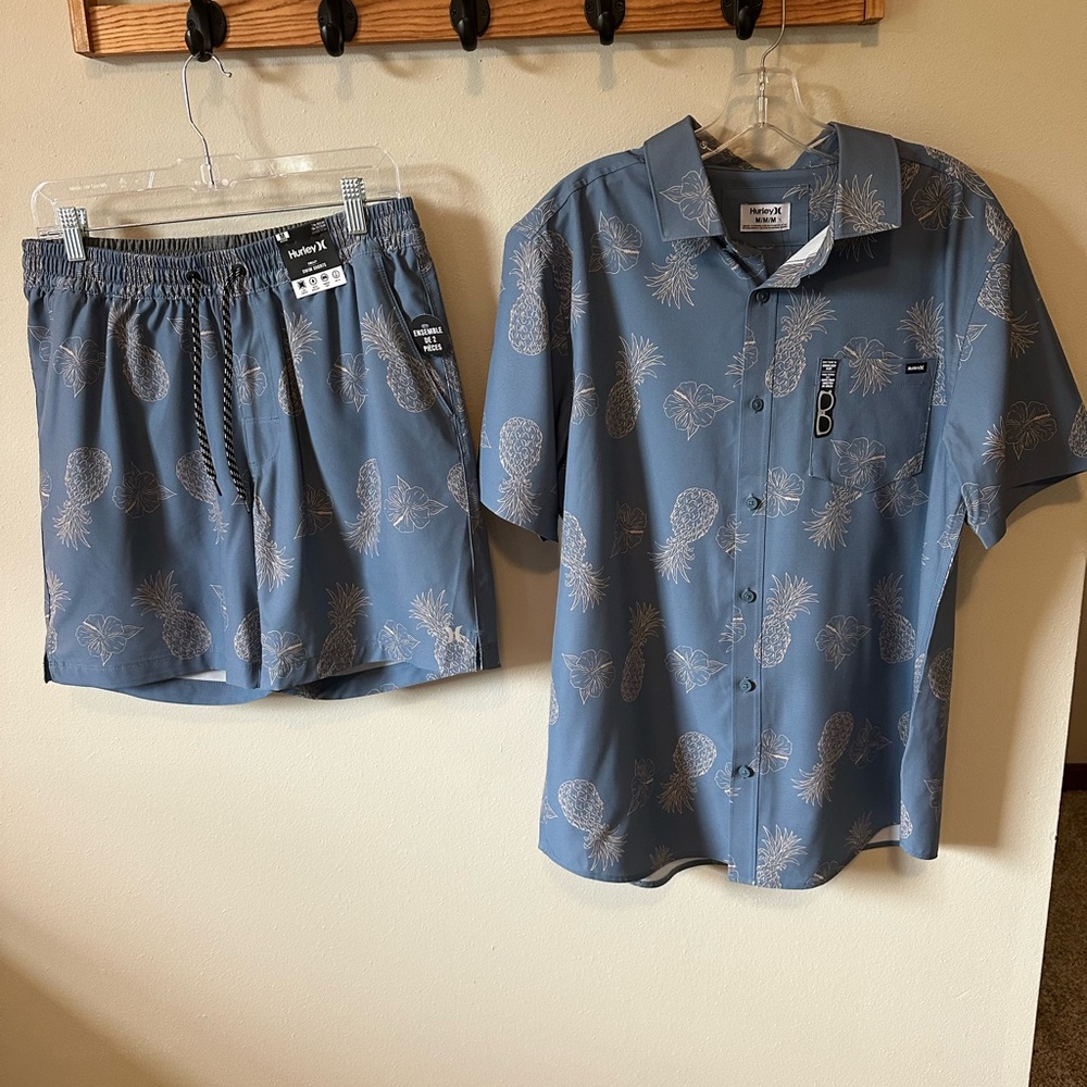 Hurley Blue Pineapple Print Men's Swim Set